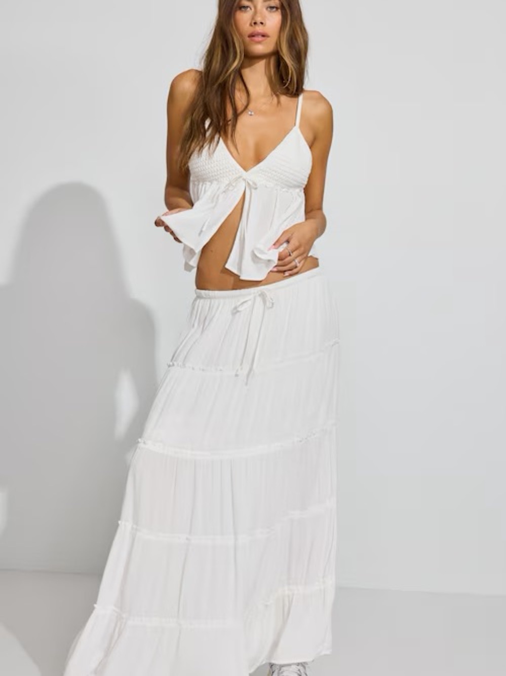 Garage White Tiered Maxi Skirt